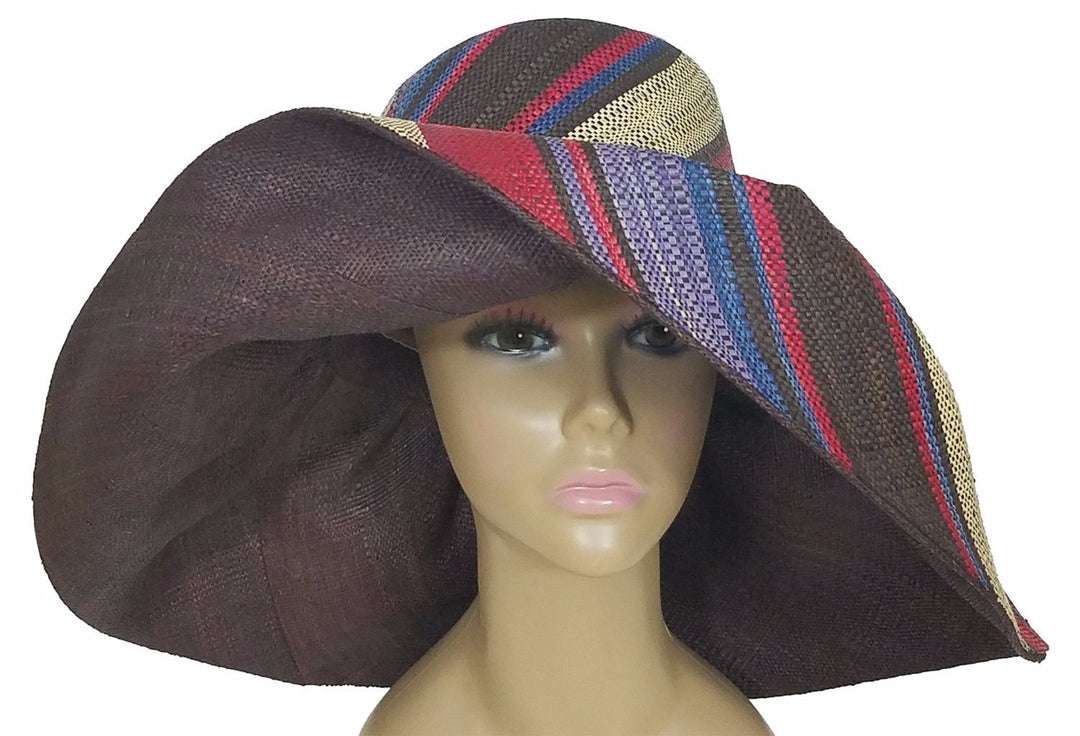 Afua: Authentic African Hand Woven Multi-Color Madagascar Raffia Big Brim Sun Hat
