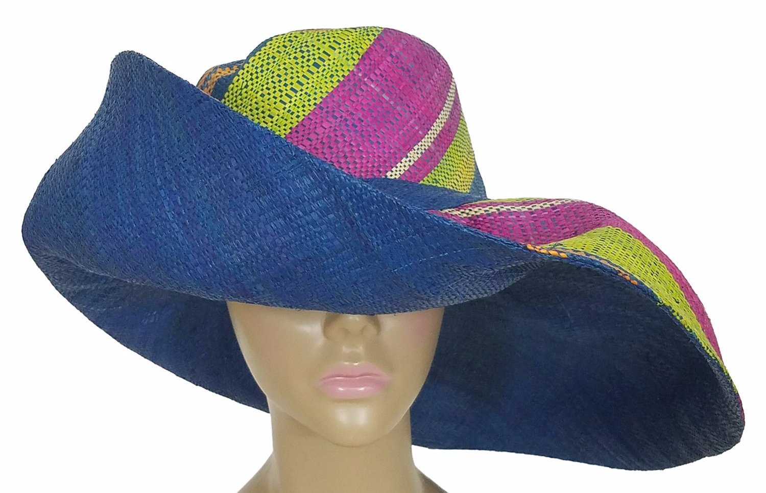 1 of 3: Baba: Authentic African Hand Woven Multi-Color Big Brim Raffia Sun Hat