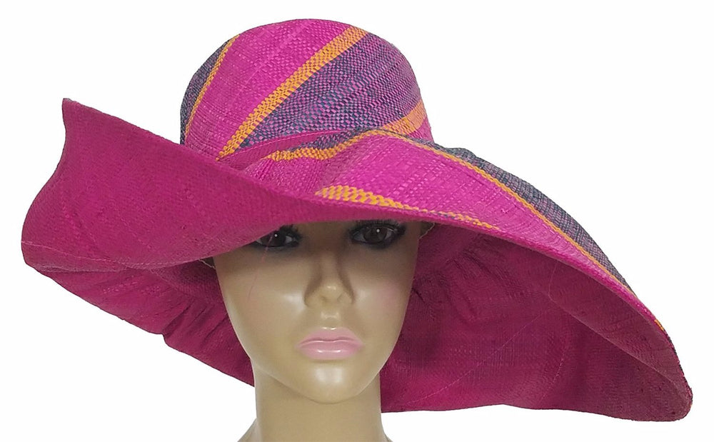 Bahati: Authentic African Hand Woven Multi-Color Madgascar Big Brim Raffia Sun Hat
