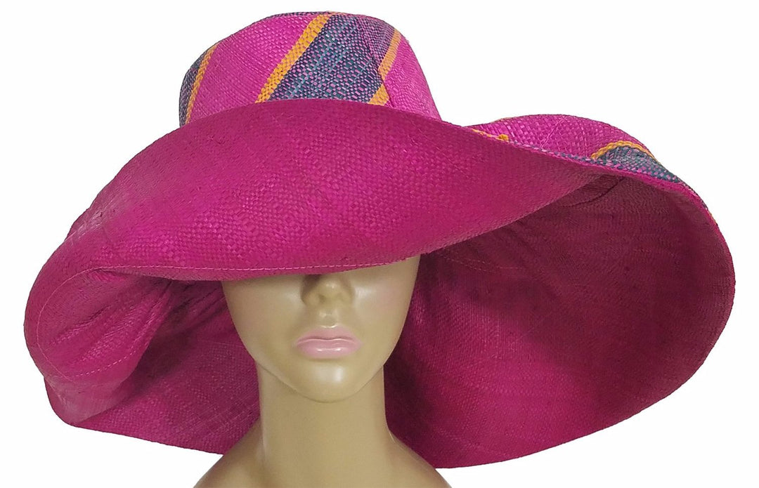 Bahati: Authentic African Hand Woven Multi-Color Madgascar Big Brim Raffia Sun Hat