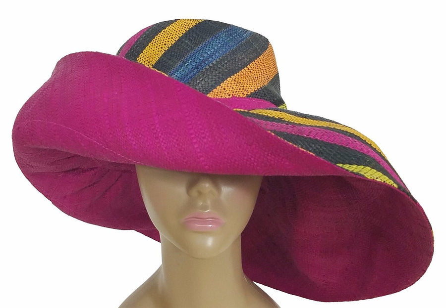 Barika: Authentic African Hand Woven Multicolored Madagascar Big Brim Raffia Sun Hat