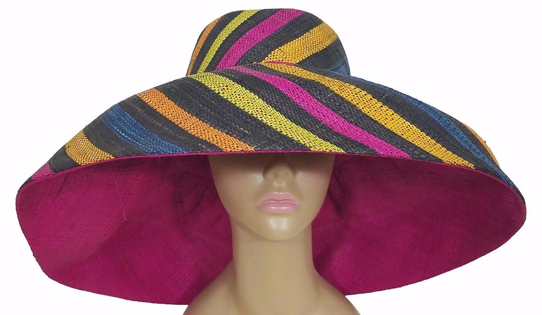 Barika: Authentic African Hand Woven Multicolored Madagascar Big Brim Raffia Sun Hat