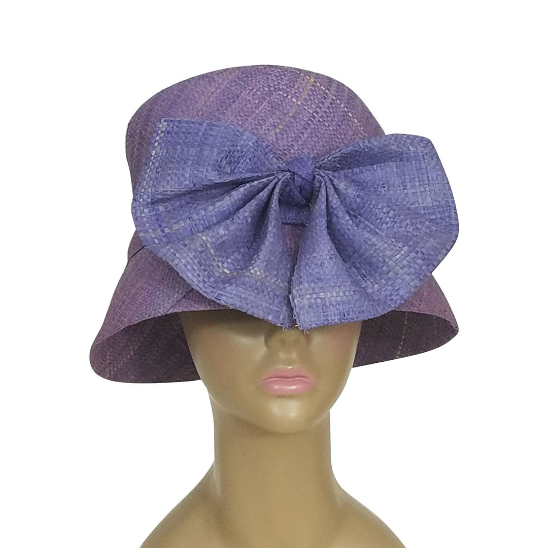 Abigay: Authentic African Hand Woven Lavender Madagascar Bell Shaped Raffia Hat with Bow