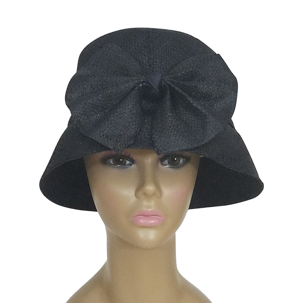 Durene: Authentic African Hand Woven Black Madagascar Bell Shaped Raffia Hat with Bow