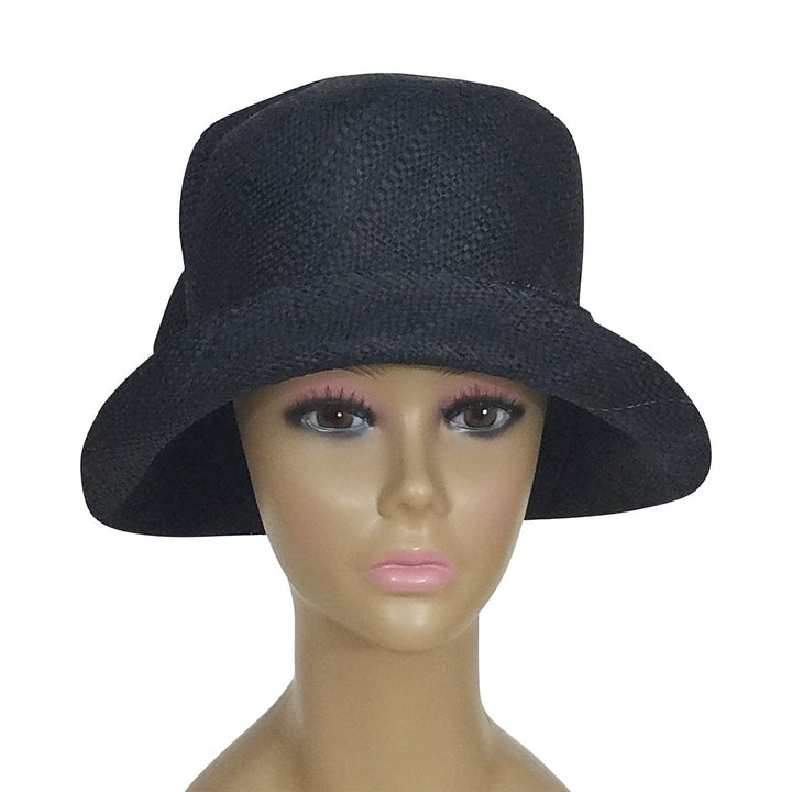 Durene: Authentic African Hand Woven Black Madagascar Bell Shaped Raffia Hat with Bow