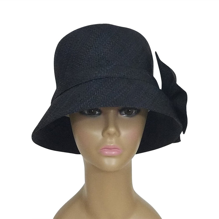 Durene: Authentic African Hand Woven Black Madagascar Bell Shaped Raffia Hat with Bow