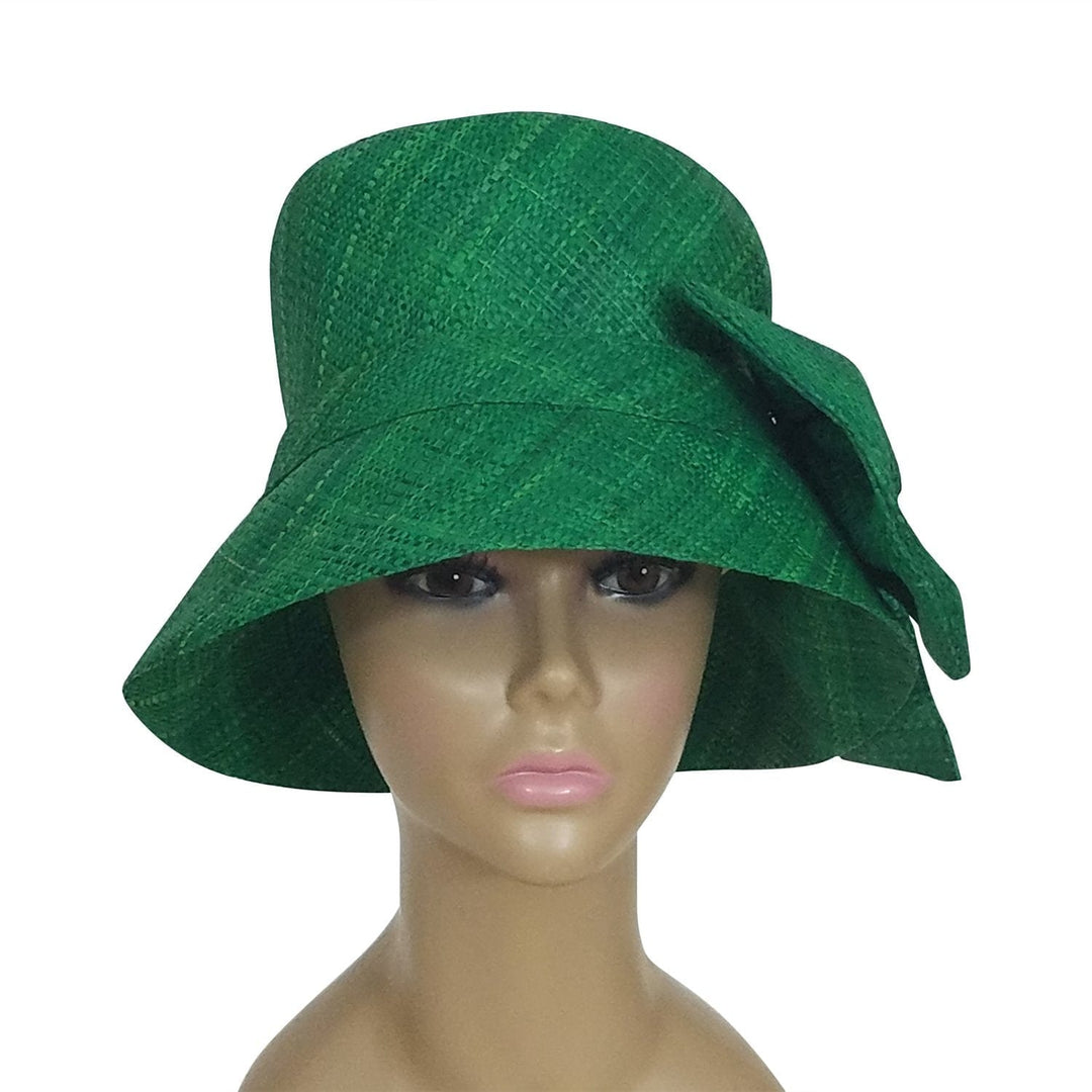 Dymond: Authentic African Hand Woven Black Madagascar Bell Shaped Raffia Hat with Bow
