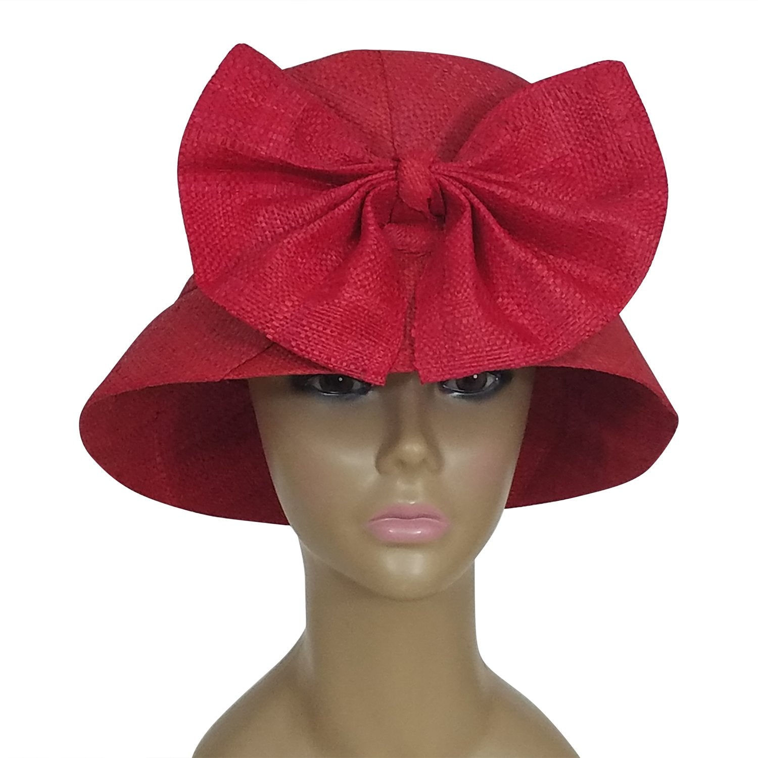 2 of 3: Eralia: Authentic African Hand Woven Red Madagascar Bell Shaped Raffia Hat with Bow