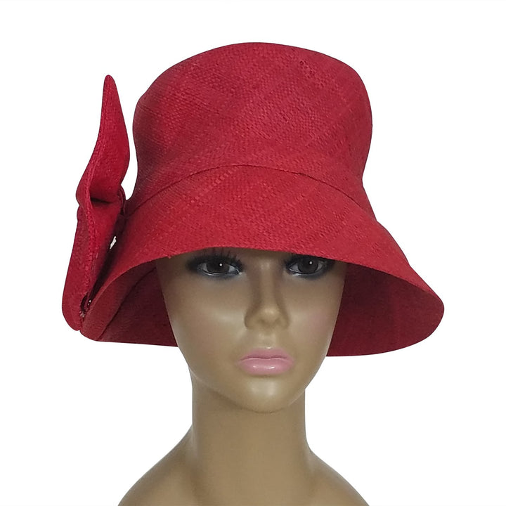 Eralia: Authentic African Hand Woven Red Madagascar Bell Shaped Raffia Hat with Bow