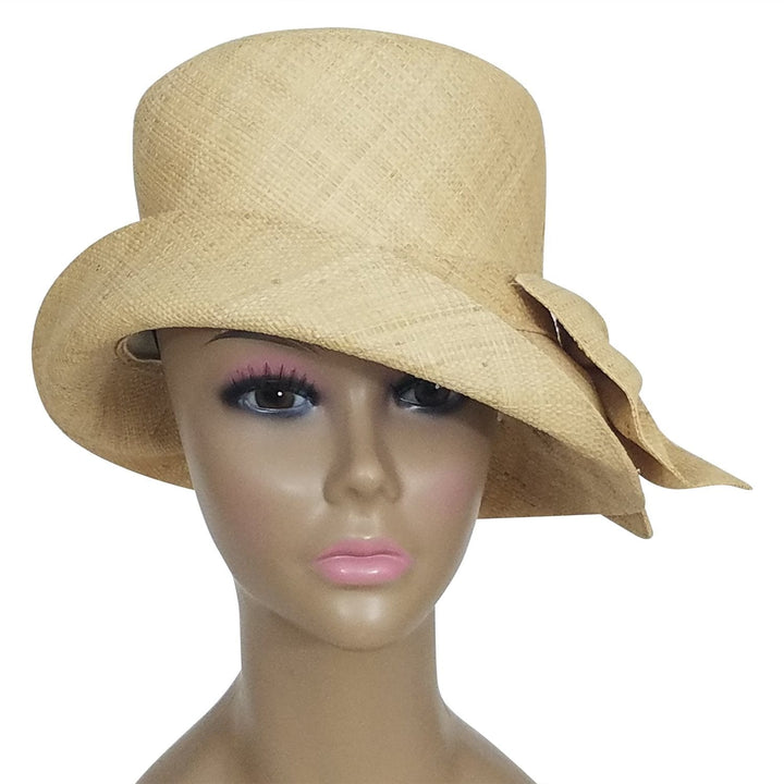Ini: Authentic African Hand Woven Natural Madagascar Bell Shaped Raffia Hat with Bow
