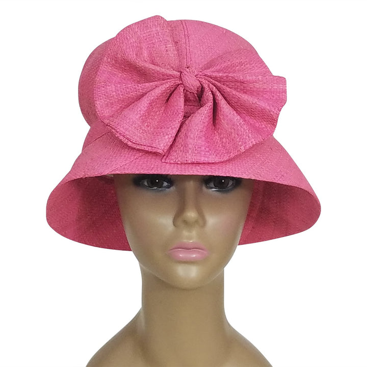 Deshane: Authentic African Hand Woven Pink Madagascar Raffia Bucket Hat with Bow