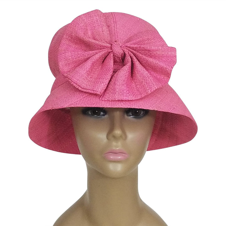Deshane: Authentic African Hand Woven Pink Madagascar Raffia Bucket Hat with Bow