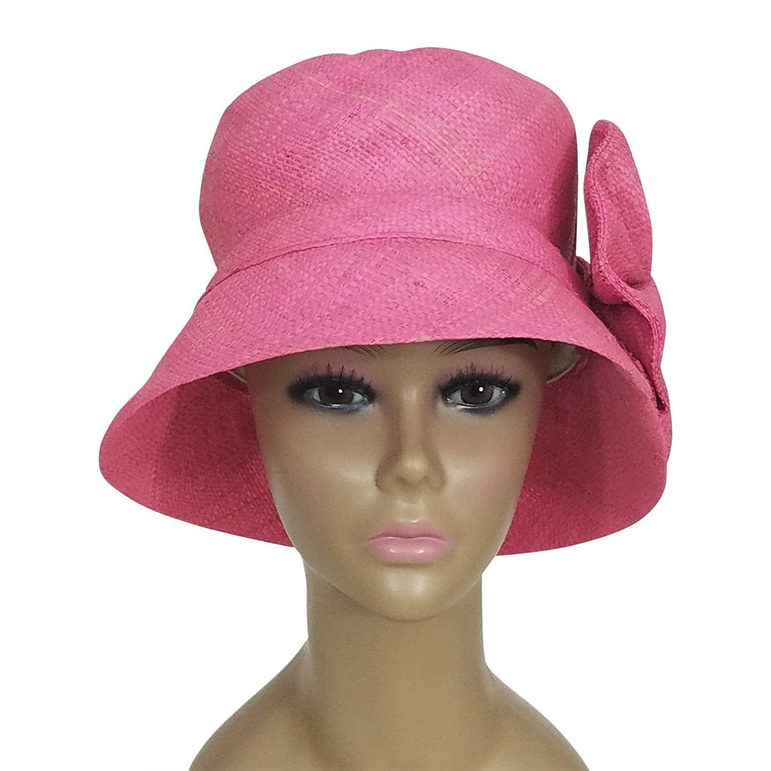 Deshane: Authentic African Hand Woven Pink Madagascar Raffia Bucket Hat with Bow