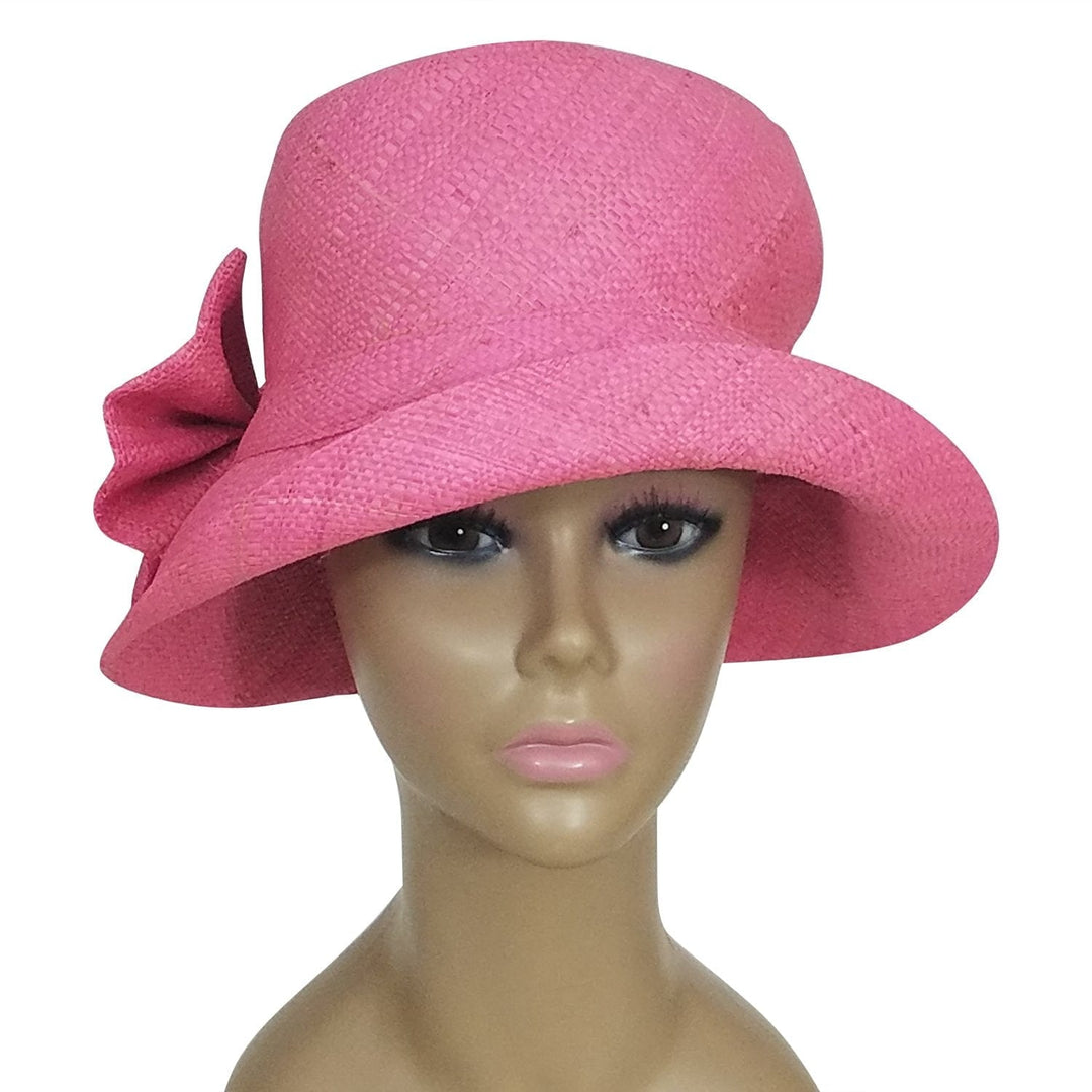 Deshane: Authentic African Hand Woven Pink Madagascar Raffia Bucket Hat with Bow