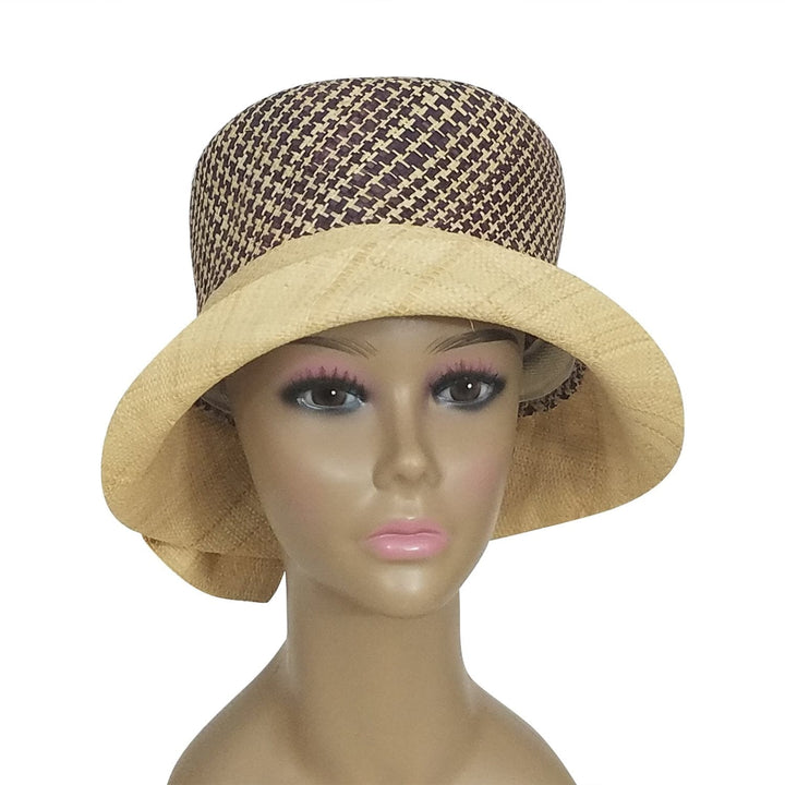 Chandice: Authentic African Hand Woven Wine and Natural Braided Madagscar Bell Shaped Raffia Hat with Bow