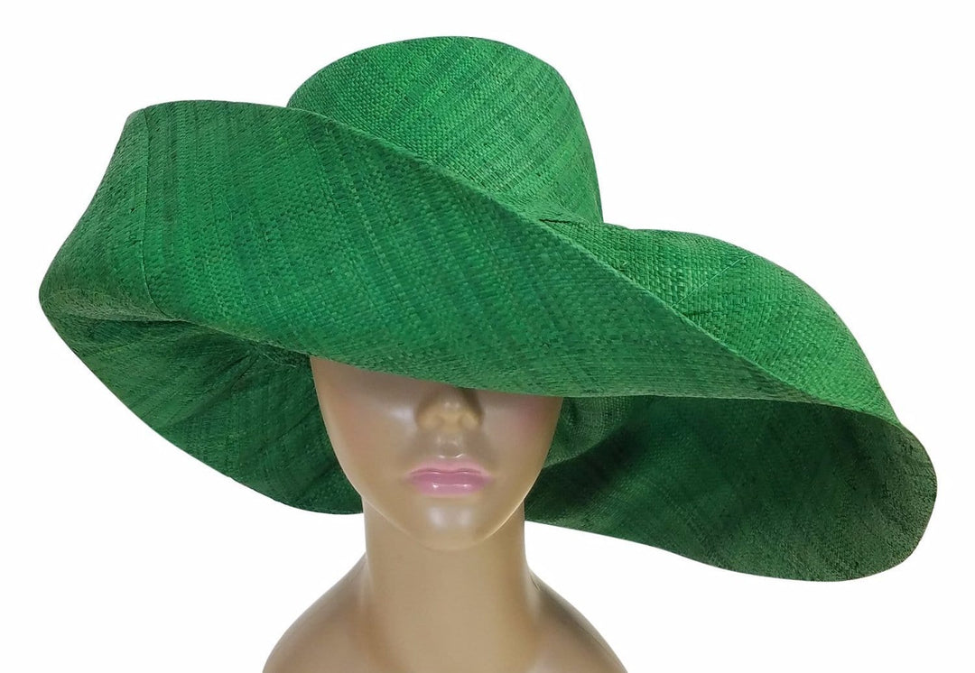 Tusajigwe: Authentic African Hand Made Green Madagascar Big Brim Raffia Sun Hat