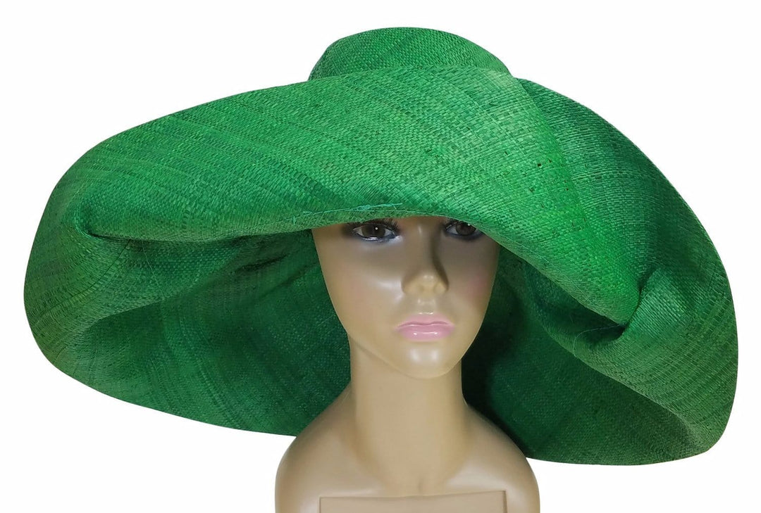 Tusajigwe: Authentic African Hand Made Green Madagascar Big Brim Raffia Sun Hat