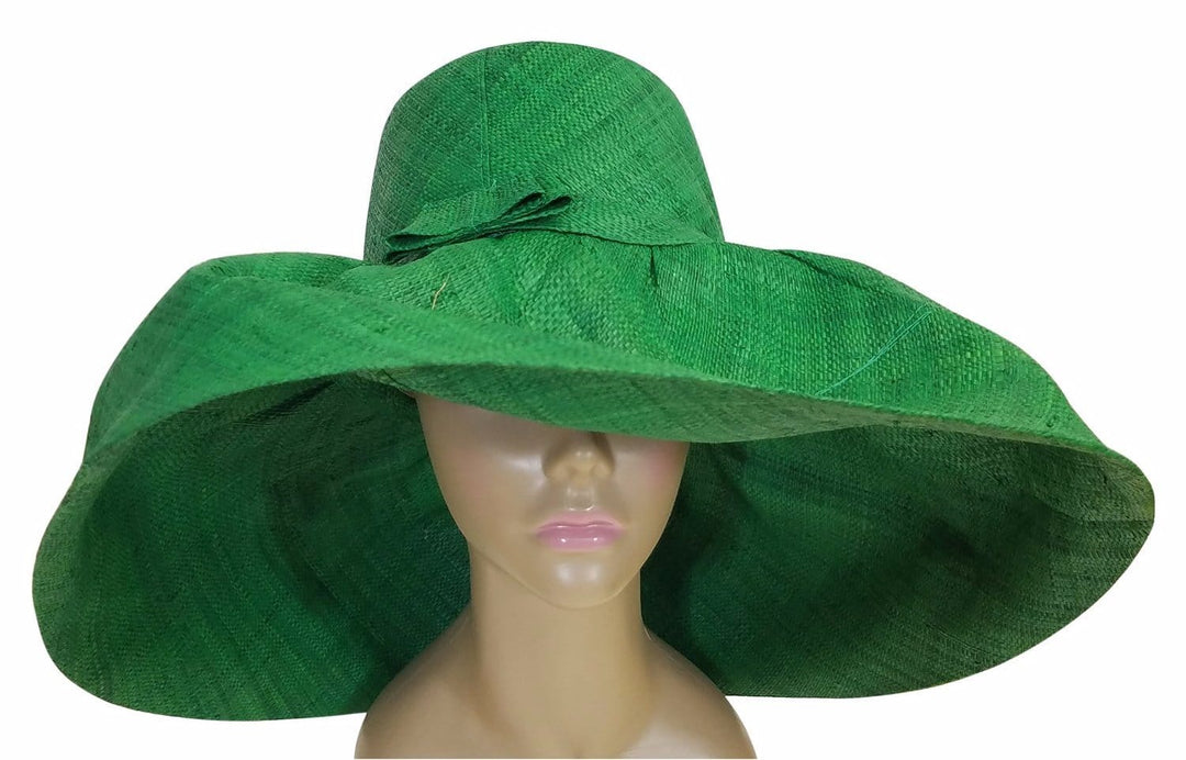 Tusajigwe: Authentic African Hand Made Green Madagascar Big Brim Raffia Sun Hat