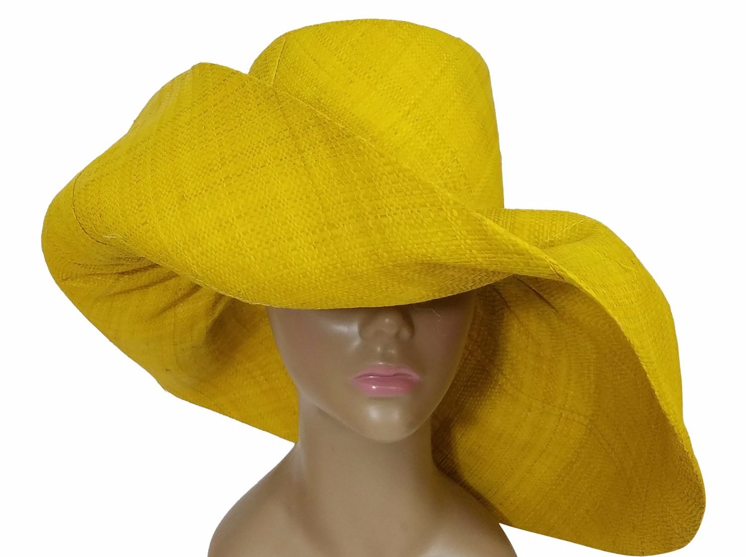 1 of 6: Onyeka: Authentic Onyeka: Authentic African Hand Woven Yellow Madagascar Big Brim Raffia Sun Hat