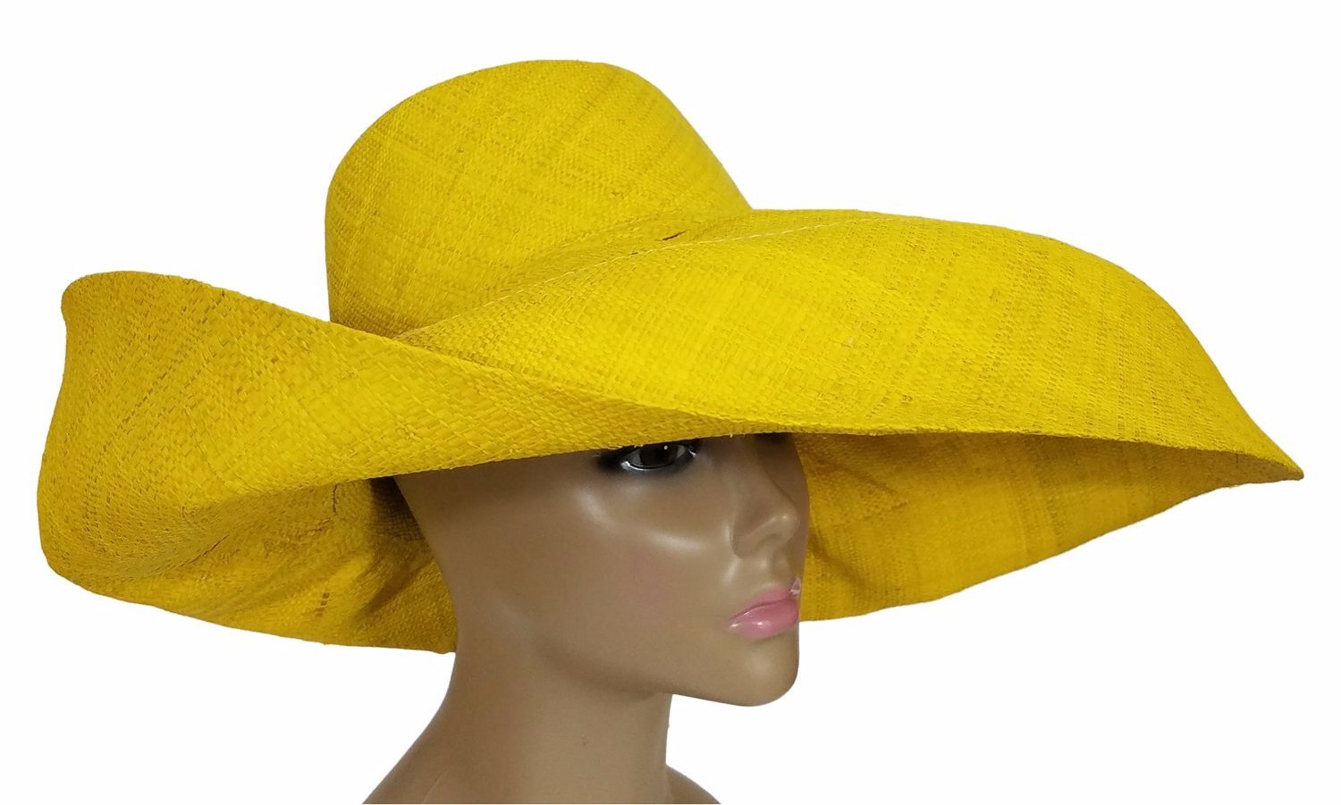 3 of 6: Onyeka: Authentic Onyeka: Authentic African Hand Woven Yellow Madagascar Big Brim Raffia Sun Hat