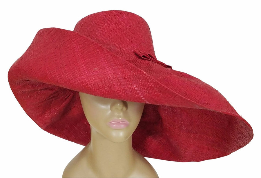 Afafa: Authentic African Hand Made Red Madagascar Big Brim Raffia Sun Hat