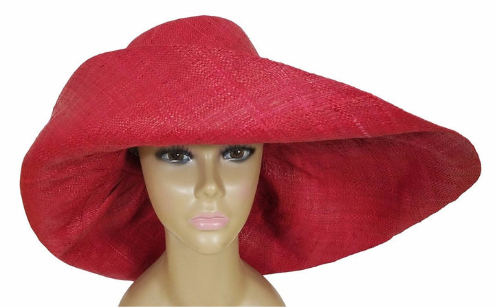 Afafa: Authentic African Hand Made Red Madagascar Big Brim Raffia Sun Hat