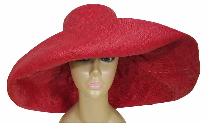 Afafa: Authentic African Hand Made Red Madagascar Big Brim Raffia Sun Hat