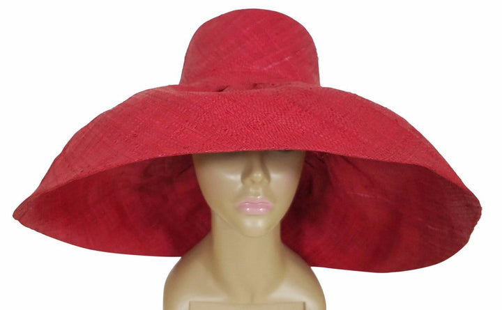 Afafa: Authentic African Hand Made Red Madagascar Big Brim Raffia Sun Hat