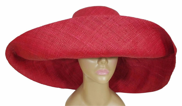 Afafa: Authentic African Hand Made Red Madagascar Big Brim Raffia Sun Hat