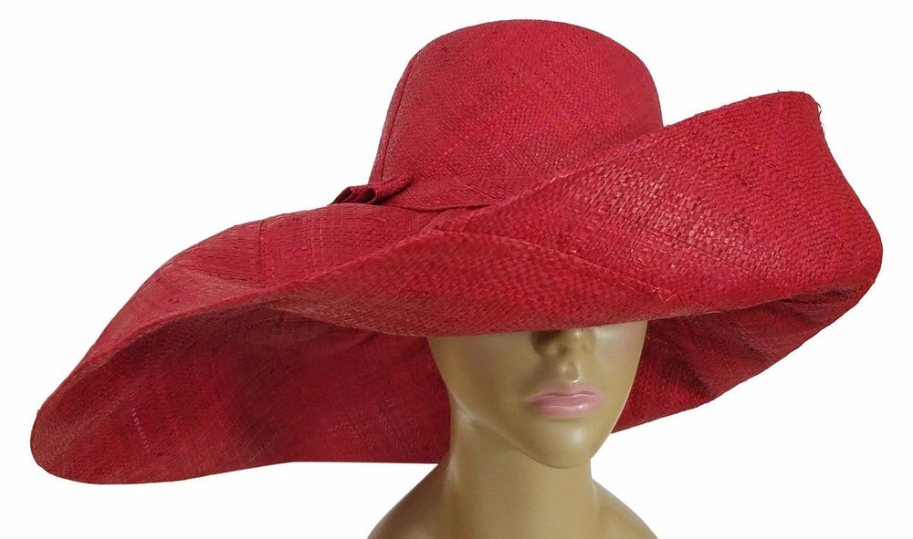 Afafa: Authentic African Hand Made Red Madagascar Big Brim Raffia Sun Hat