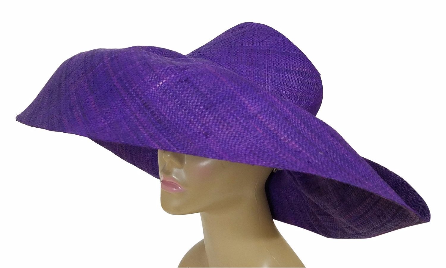5 of 5: Abeke: Authentic African Hand Woven Purple Madagascar Big Brim Raffia Sun Hat