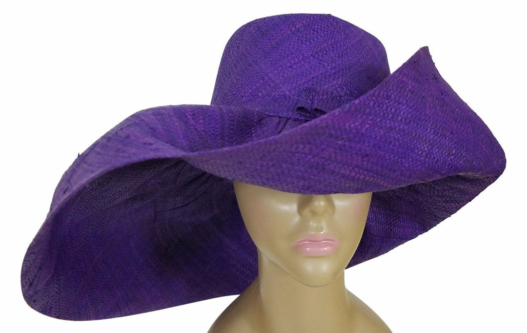 Abeke: Authentic African Hand Woven Purple Madagascar Big Brim Raffia Sun Hat