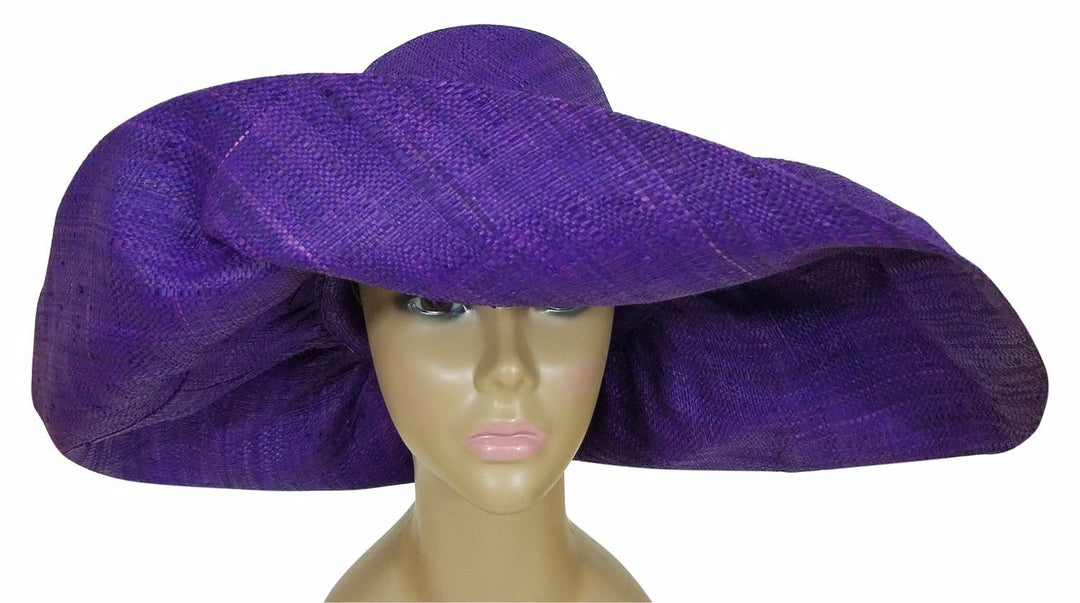 Abeke: Authentic African Hand Woven Purple Madagascar Big Brim Raffia Sun Hat