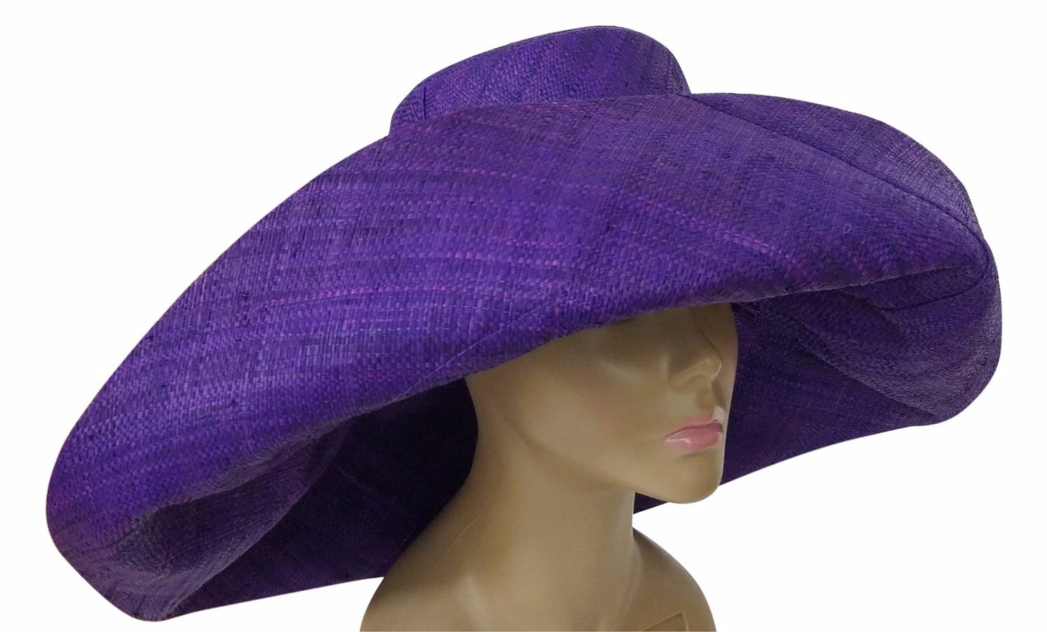 4 of 5: Abeke: Authentic African Hand Woven Purple Madagascar Big Brim Raffia Sun Hat