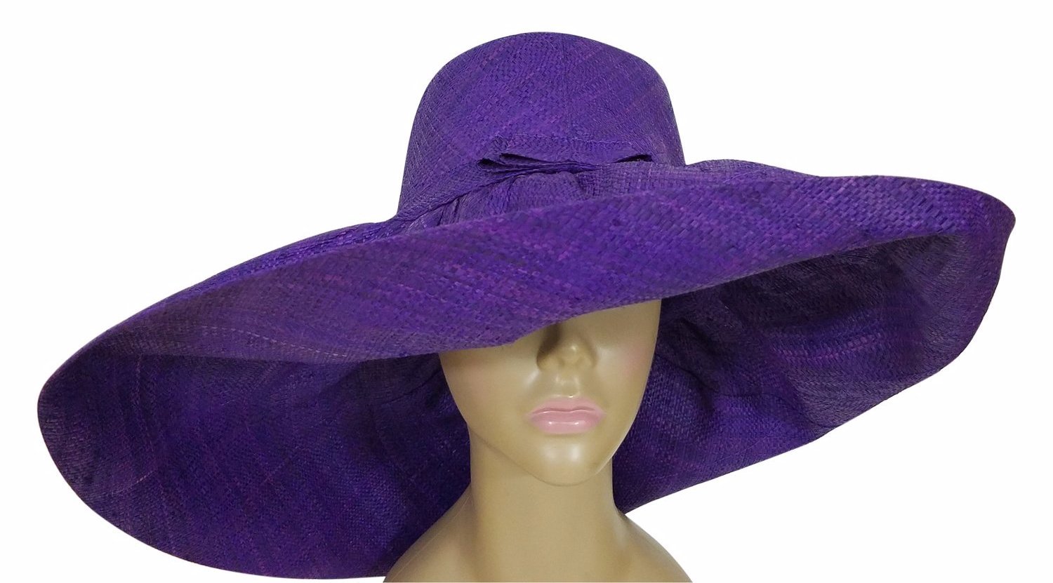 2 of 5: Abeke: Authentic African Hand Woven Purple Madagascar Big Brim Raffia Sun Hat