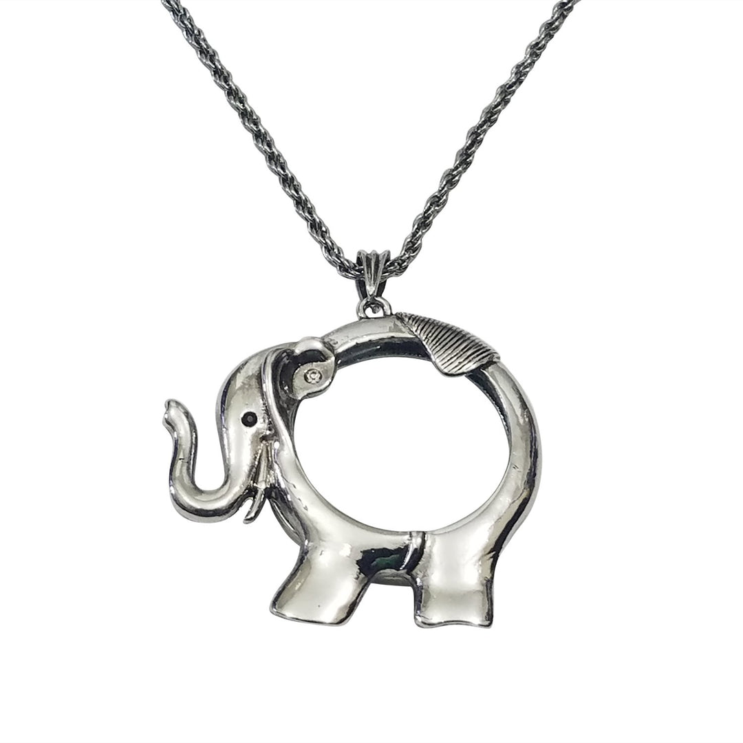 Silver Toned Elephant Magnifying Glass Pendant Necklace