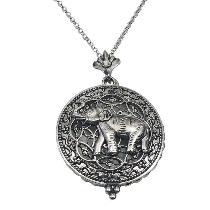 Silver Toned Elephant Magnifying Glass Pendant with Long Necklace