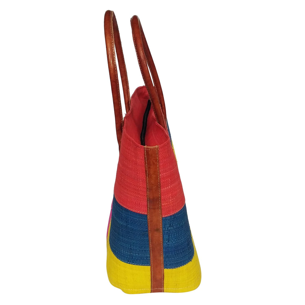 Karen: Authentic Madagascar Multicolored Hand Made Raffia Wave Hand Bag