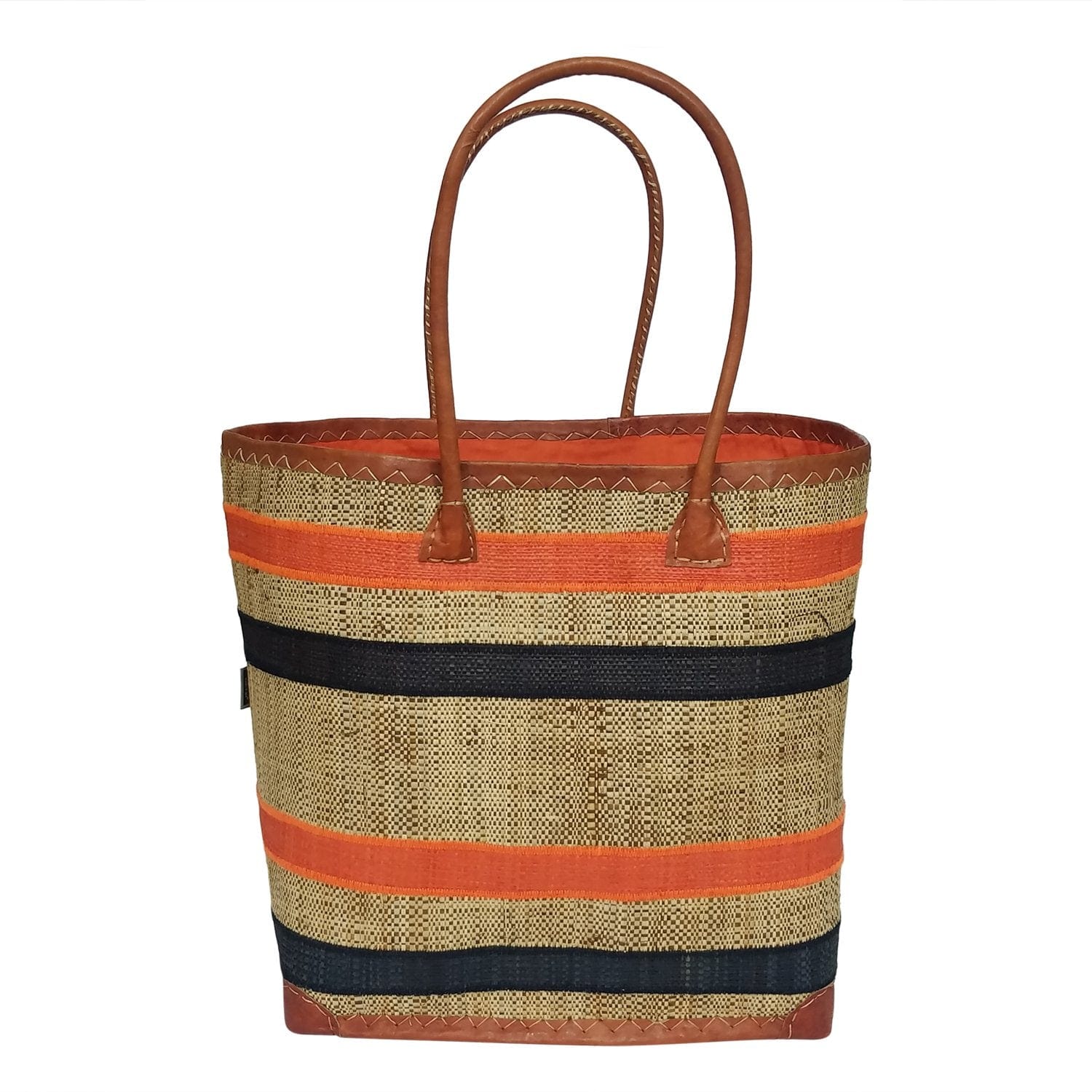 Mikanto: Authentic Handmade Orange & Black Madagascar Raffia