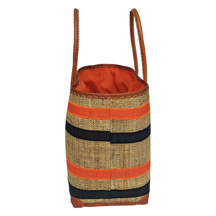 Mikanto: Authentic Hand Woven Orange & Black Madagascar Raffia Betsi Tote Bag
