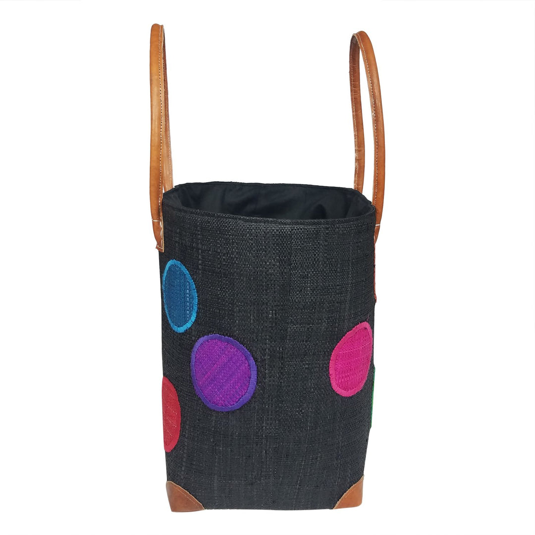 Marisa: Authentic Hand Woven Madagascar Black Polka Dot Raffia Tote Bag