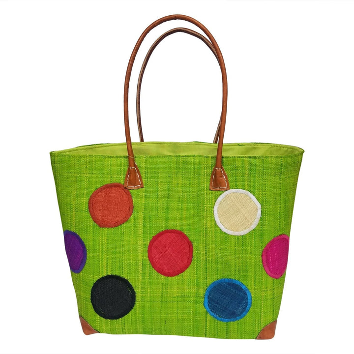 NyZo: Authentic Hand Woven Madagascar Light Green Polka Dot Raffia Bag