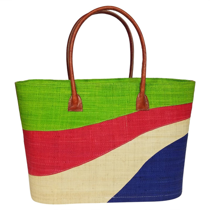 Anja: Authentic Handmade Multicolored Madagascar Raffia Wave Hand Bag