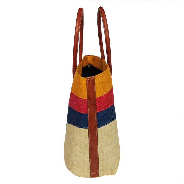 Stephanie: Authentic Handmade Multicolored Madagascar Raffia Wave Hand Bag