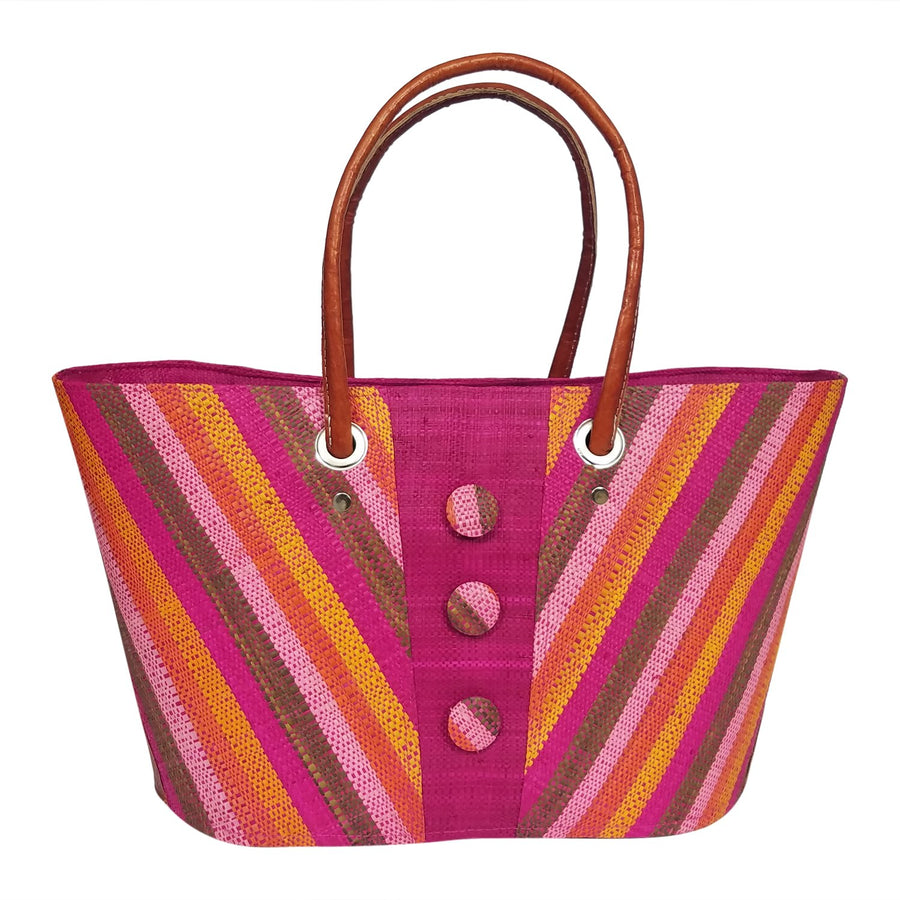 Linah: Authentic Handmade Multicolored Madagascar Raffia Buttons Hand Bag