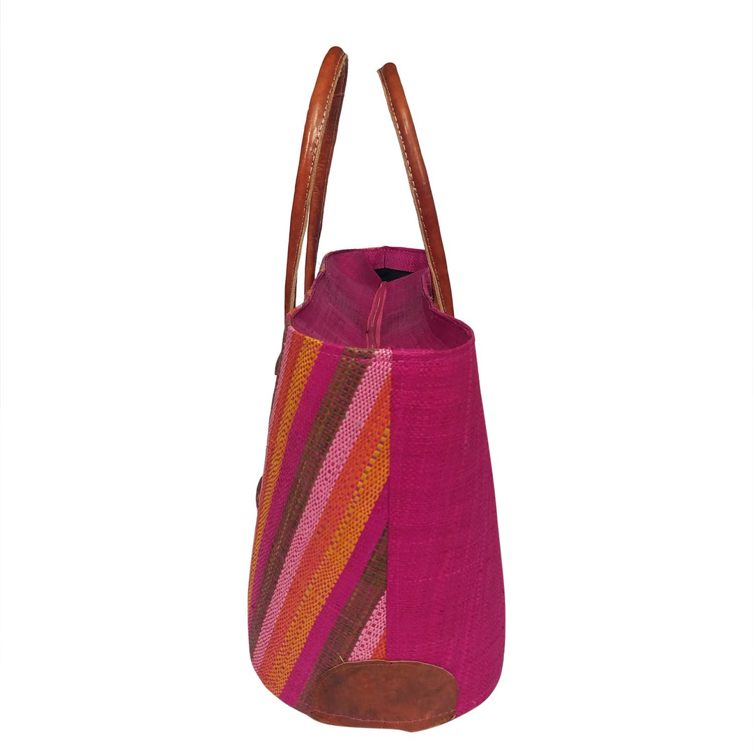 Linah: Authentic Handmade Multicolored Madagascar Raffia Buttons Hand Bag