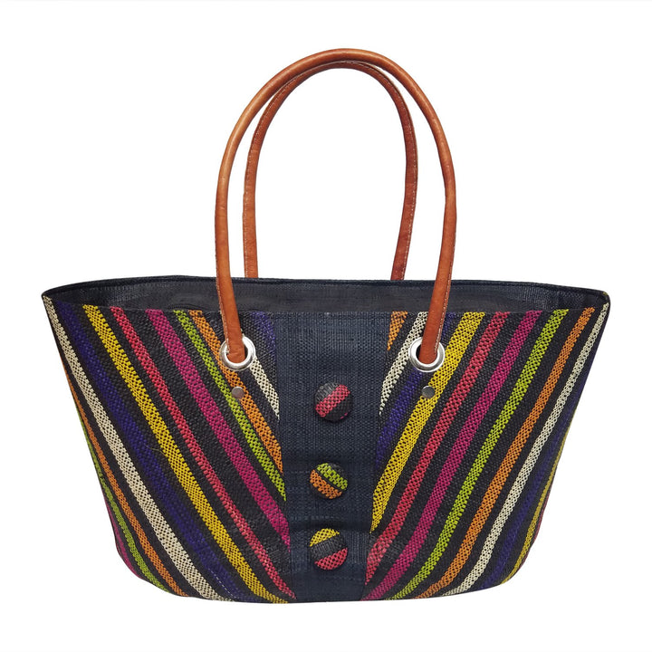 Antsa: Authentic Handmade Multicolor Madagascar Raffia Buttons Hand Bag