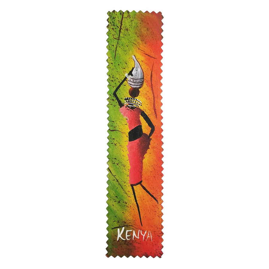 Maasai Waterbearer: Authentic African Hand Painted Leather Bookmark by Henry Mburu