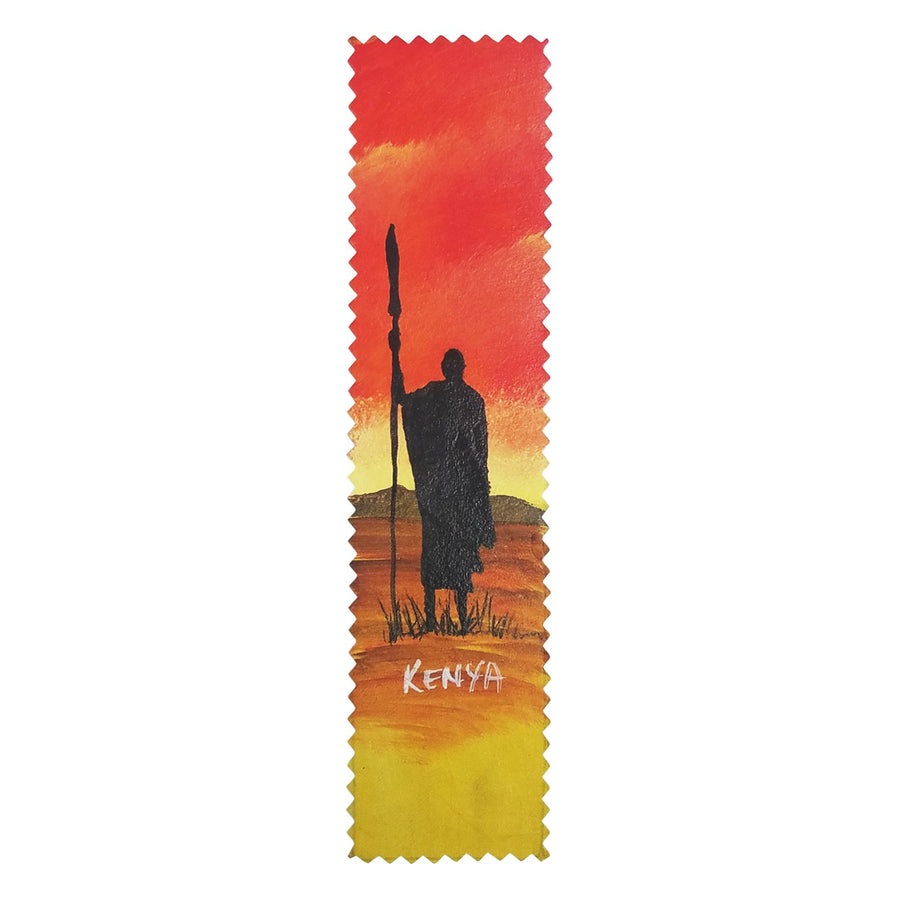 Maasai Sunset: Authentic African Hand Painted Leather Bookmark by Henry Mburu