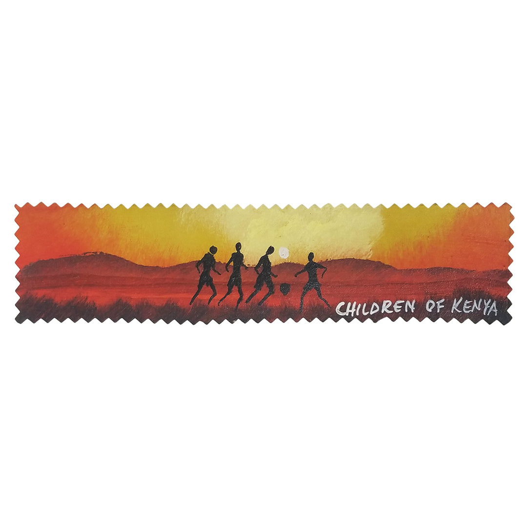 Soccer at Sunset: Authentic African Hand Painted Leather Bookmark by Henry Mburu